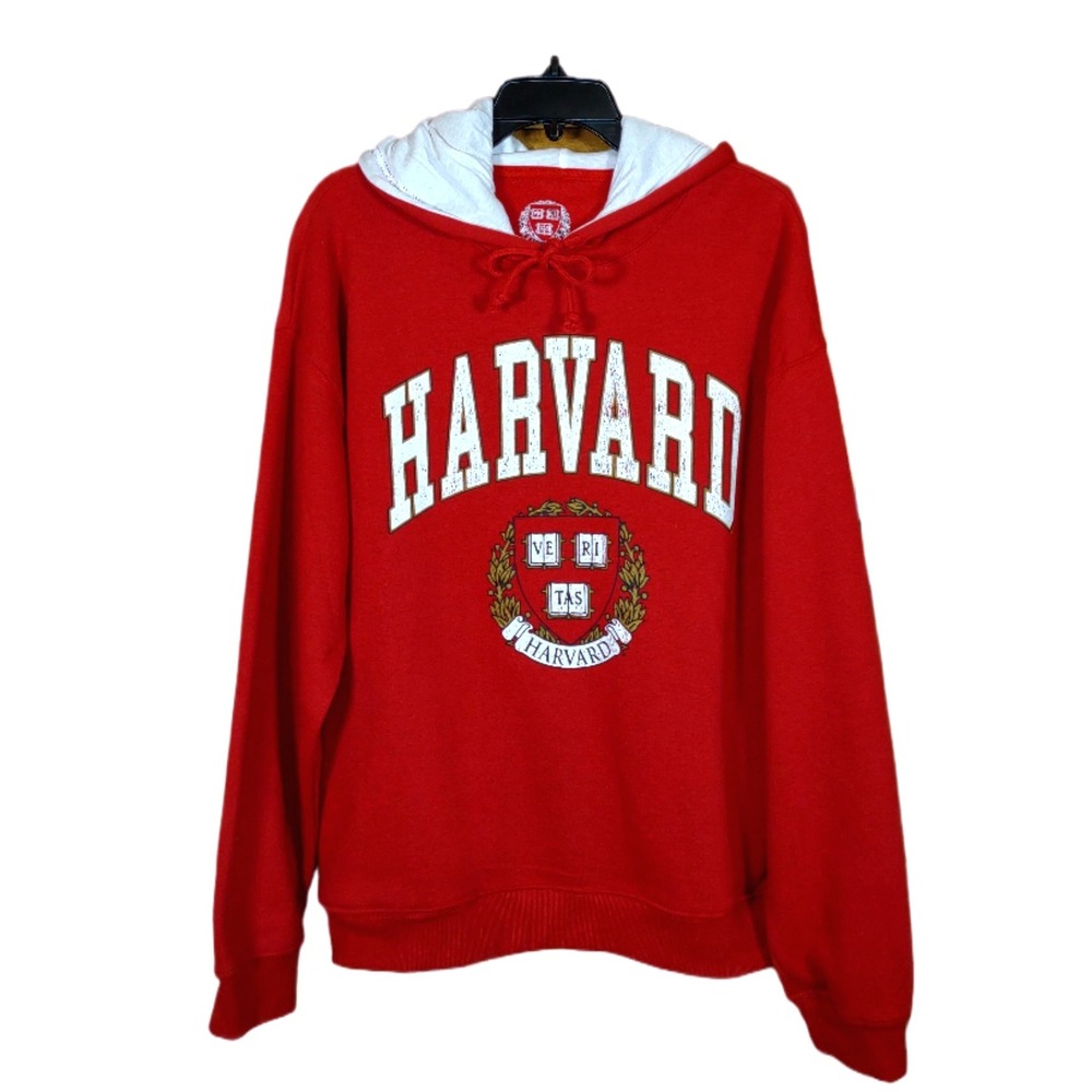 Harvard University Crimson Red White Hoodie Sweatshirt Ivy Collegiate Pullover L